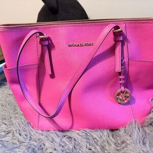 MICHAEL KORS Pink Saffiano Leather Tote